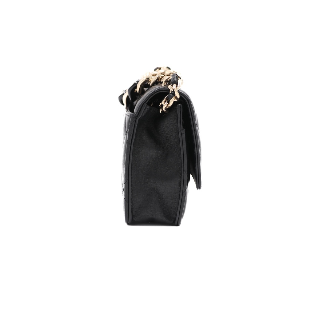 Chanel  Lambskin Plexi Quilted Wallet On Chain WOC Black
