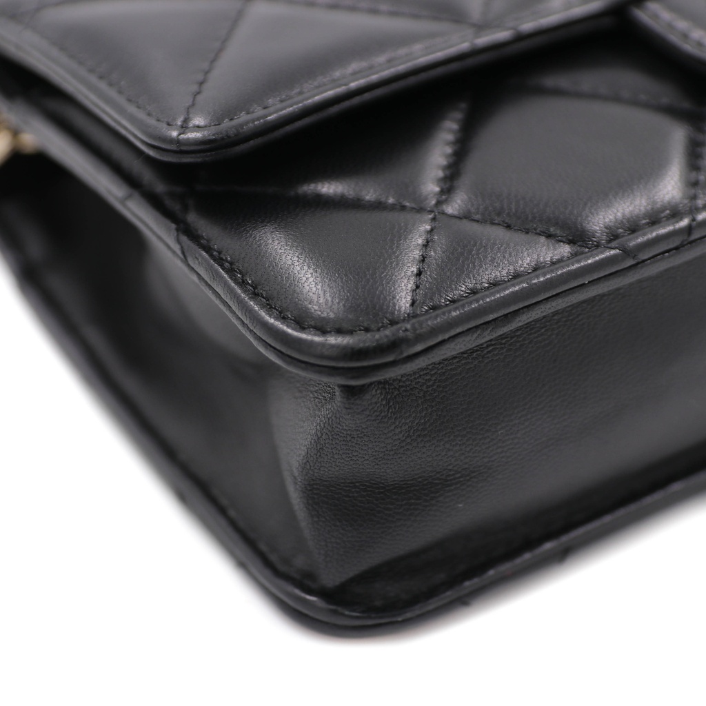 Chanel  Lambskin Plexi Quilted Wallet On Chain WOC Black