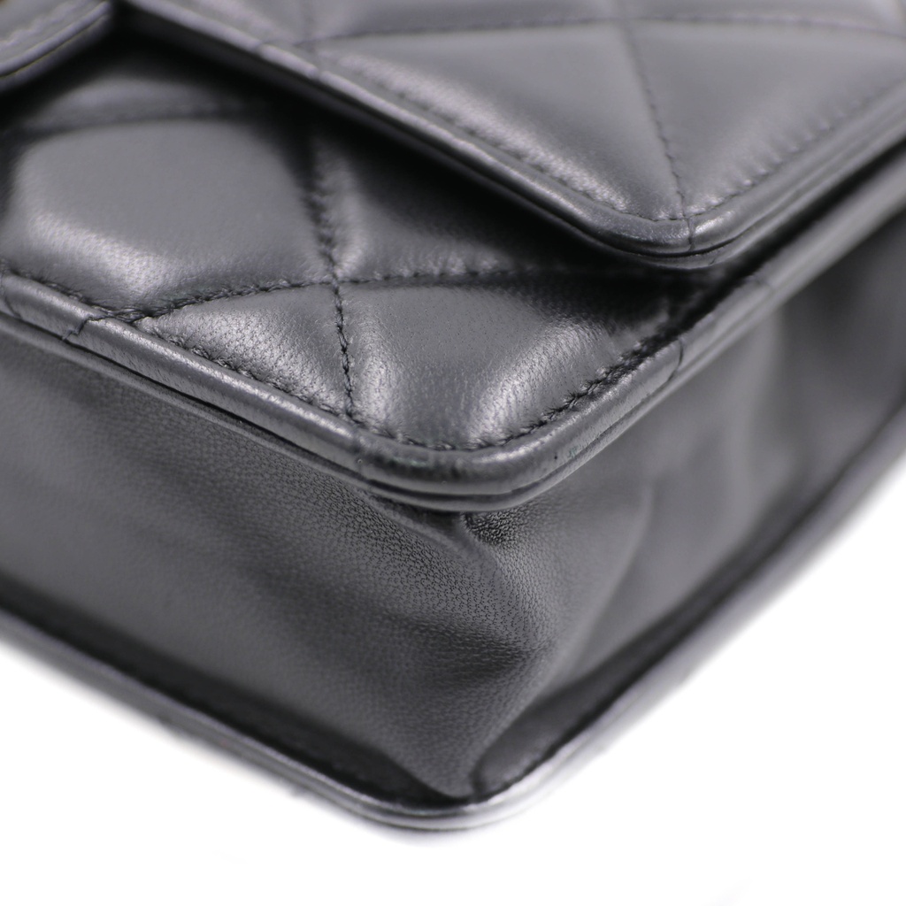 Chanel  Lambskin Plexi Quilted Wallet On Chain WOC Black