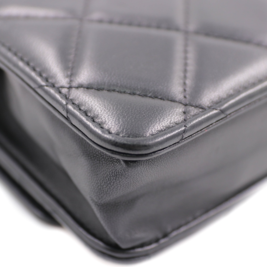 Chanel  Lambskin Plexi Quilted Wallet On Chain WOC Black