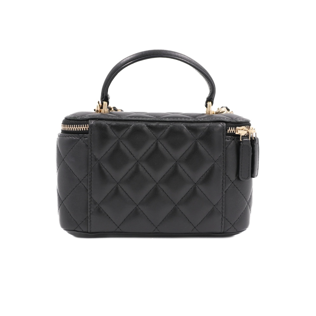 Chanel Matelasse Lambskin Chain Shoulder Bag Vanity Black