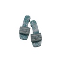 Christian Dior Dway Slide Heel Deep Blue Embroidered Cotton Size 38