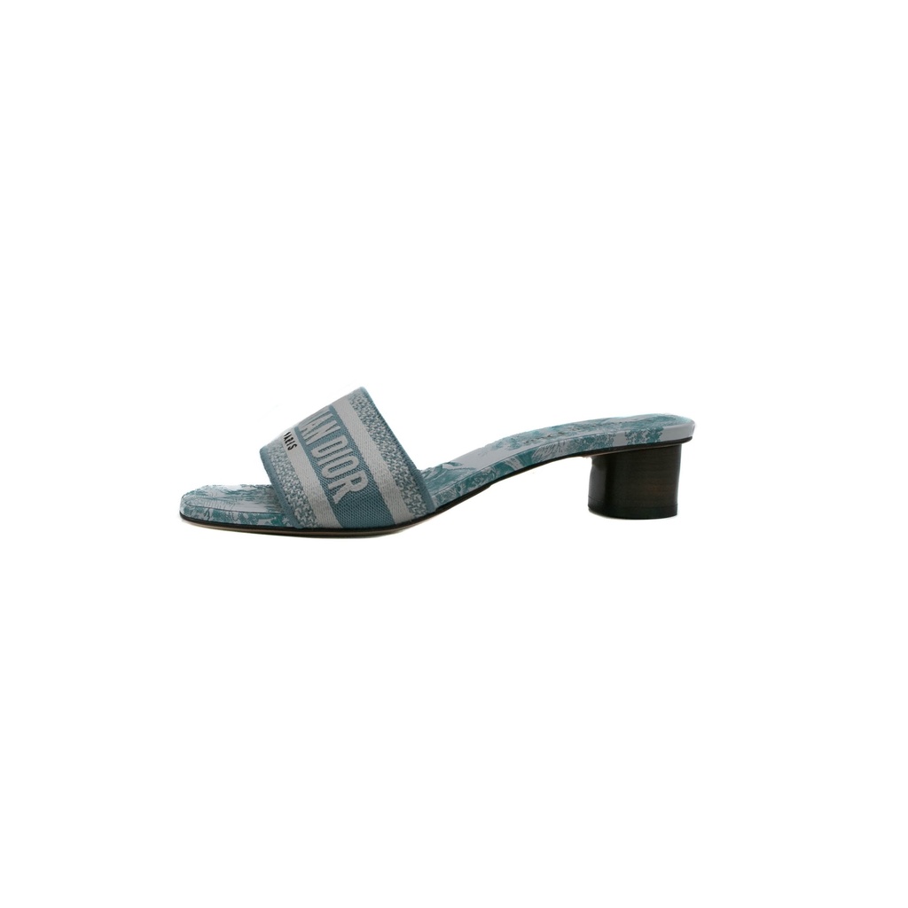 Christian Dior Dway Slide Heel Deep Blue Embroidered Cotton Size 38