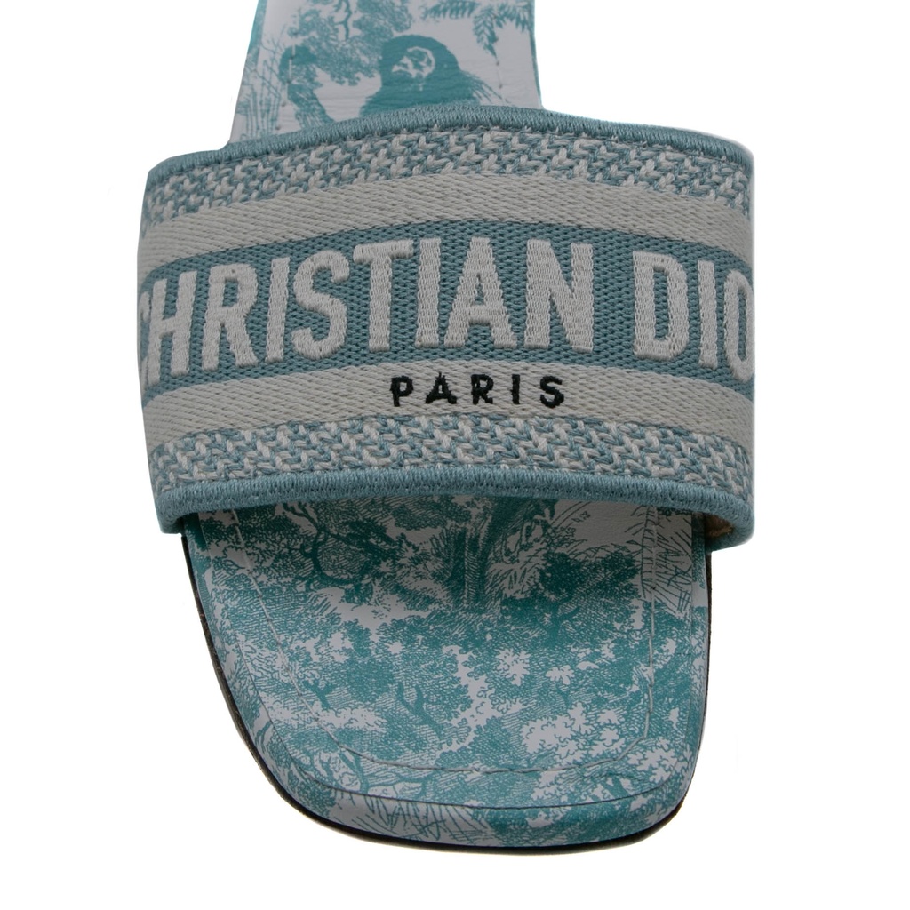 Christian Dior Dway Slide Heel Deep Blue Embroidered Cotton Size 38