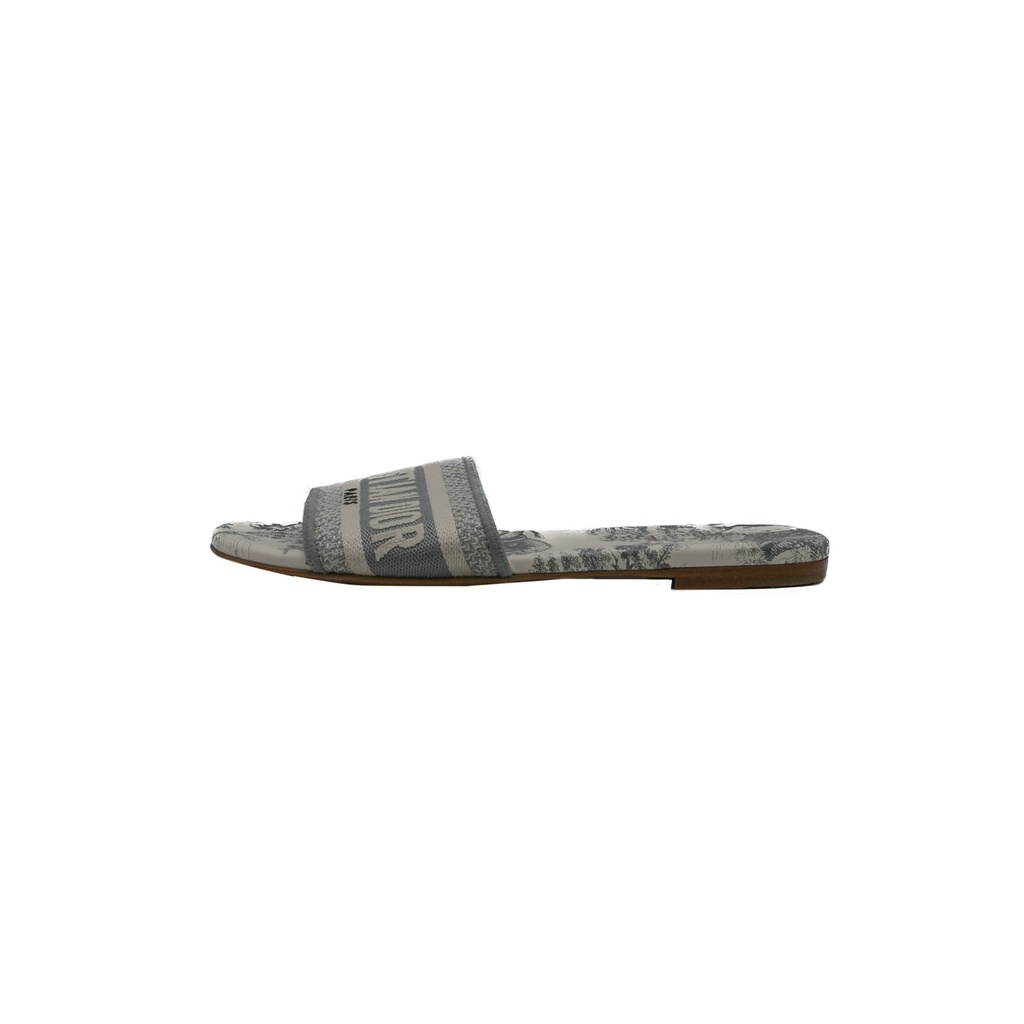 Christian Dior Dway Slide Gray Embroidered Cotton and Toile de Jouy Motif Size 37 1/2