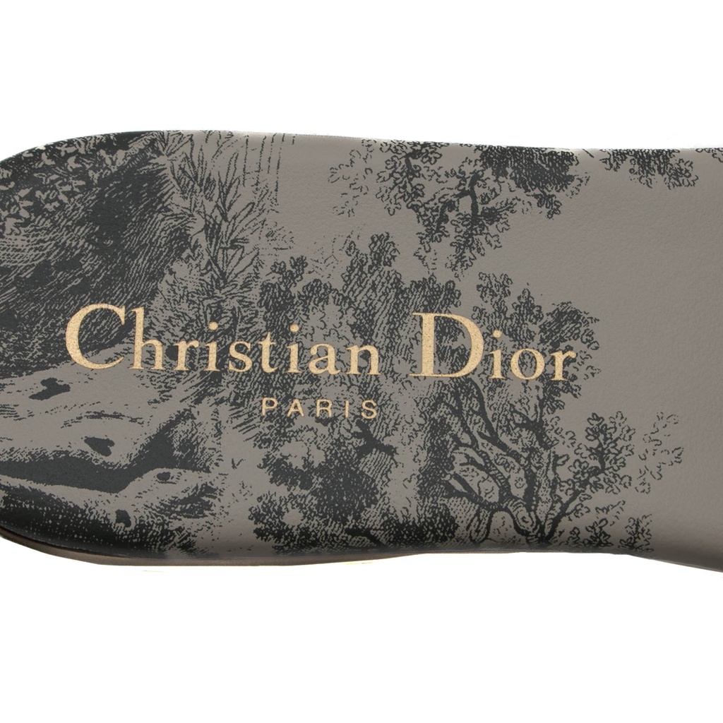 Christian Dior Dway Slide Gray Embroidered Cotton and Toile de Jouy Motif Size 37 1/2