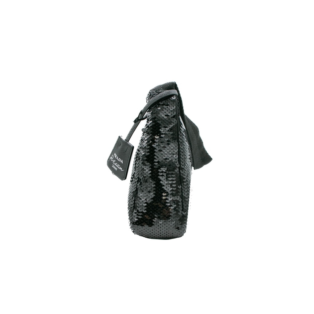Prada Sequin Mini Re-Edition 2000 Bag Black White