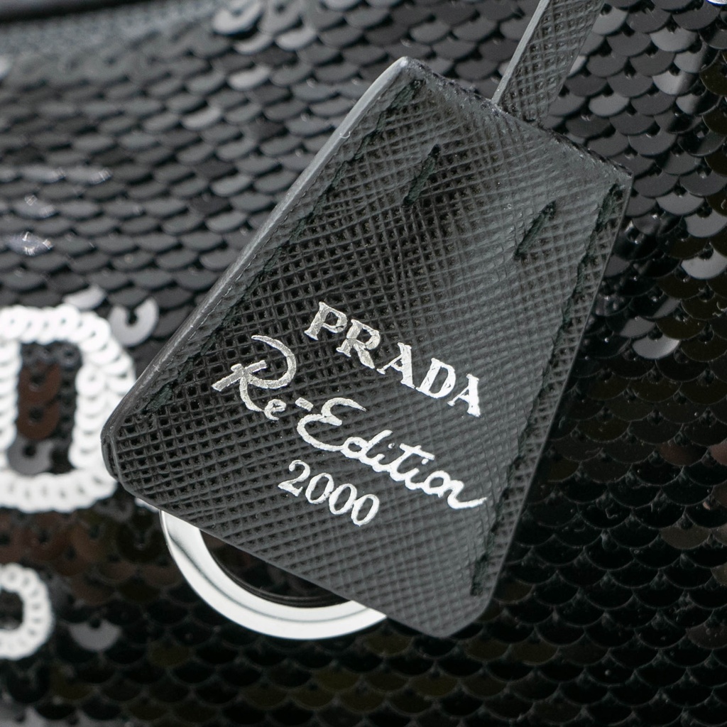Prada Sequin Mini Re-Edition 2000 Bag Black White