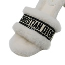 Christian Dior Dway Heeled Slide White Embroidered Cotton and Shearling Size 38