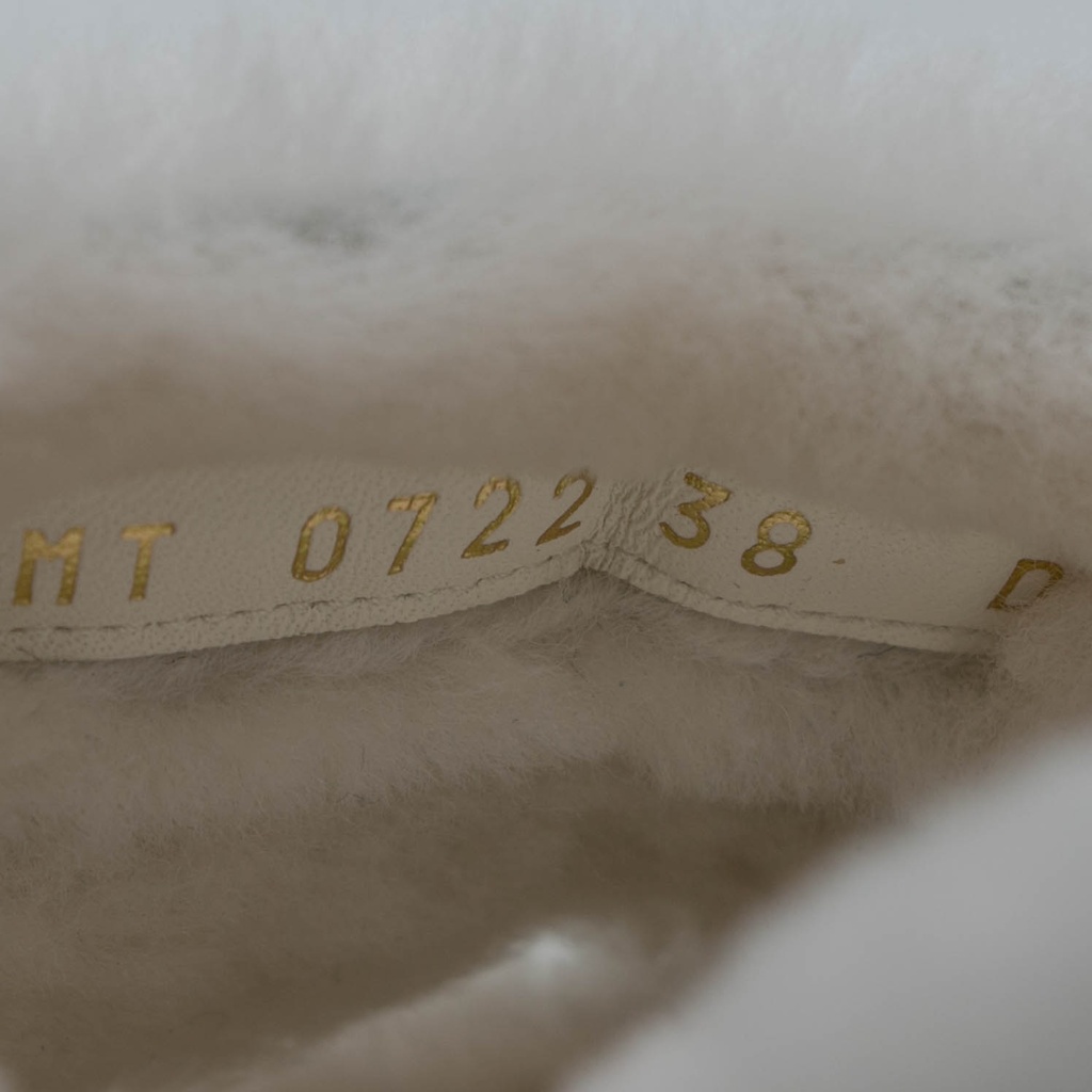 Christian Dior Dway Heeled Slide White Embroidered Cotton and Shearling Size 38
