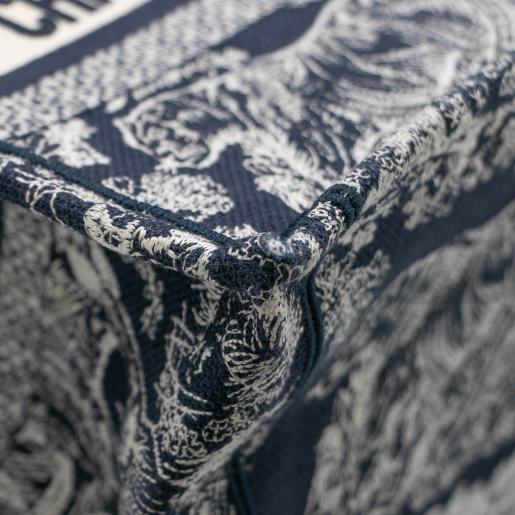 Christian Dior Canvas Embroidered Small Dioriviera Toile De Jouy Book Tote Blue