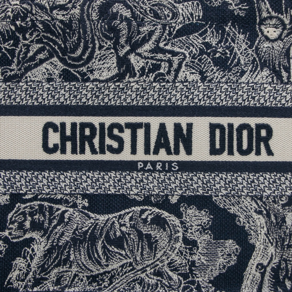 Christian Dior Canvas Embroidered Small Dioriviera Toile De Jouy Book Tote Blue