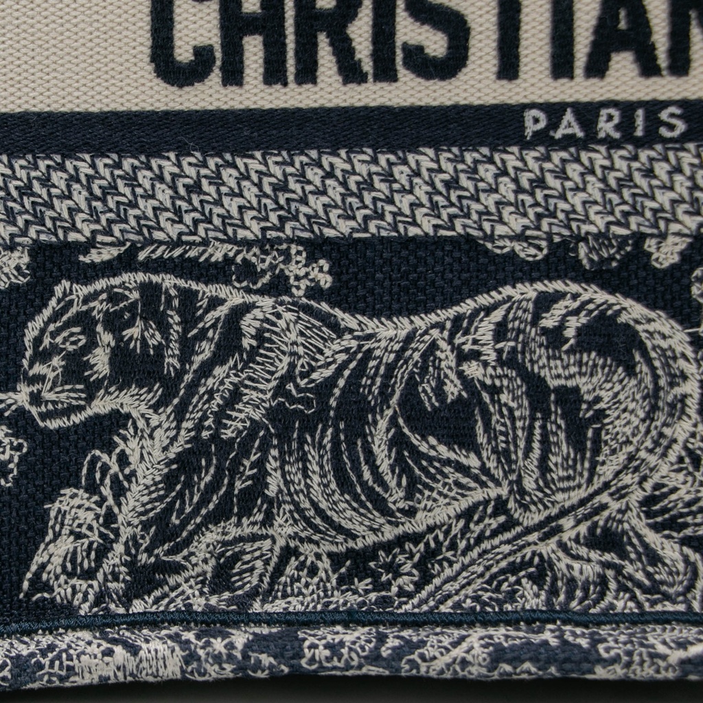 Christian Dior Canvas Embroidered Small Dioriviera Toile De Jouy Book Tote Blue