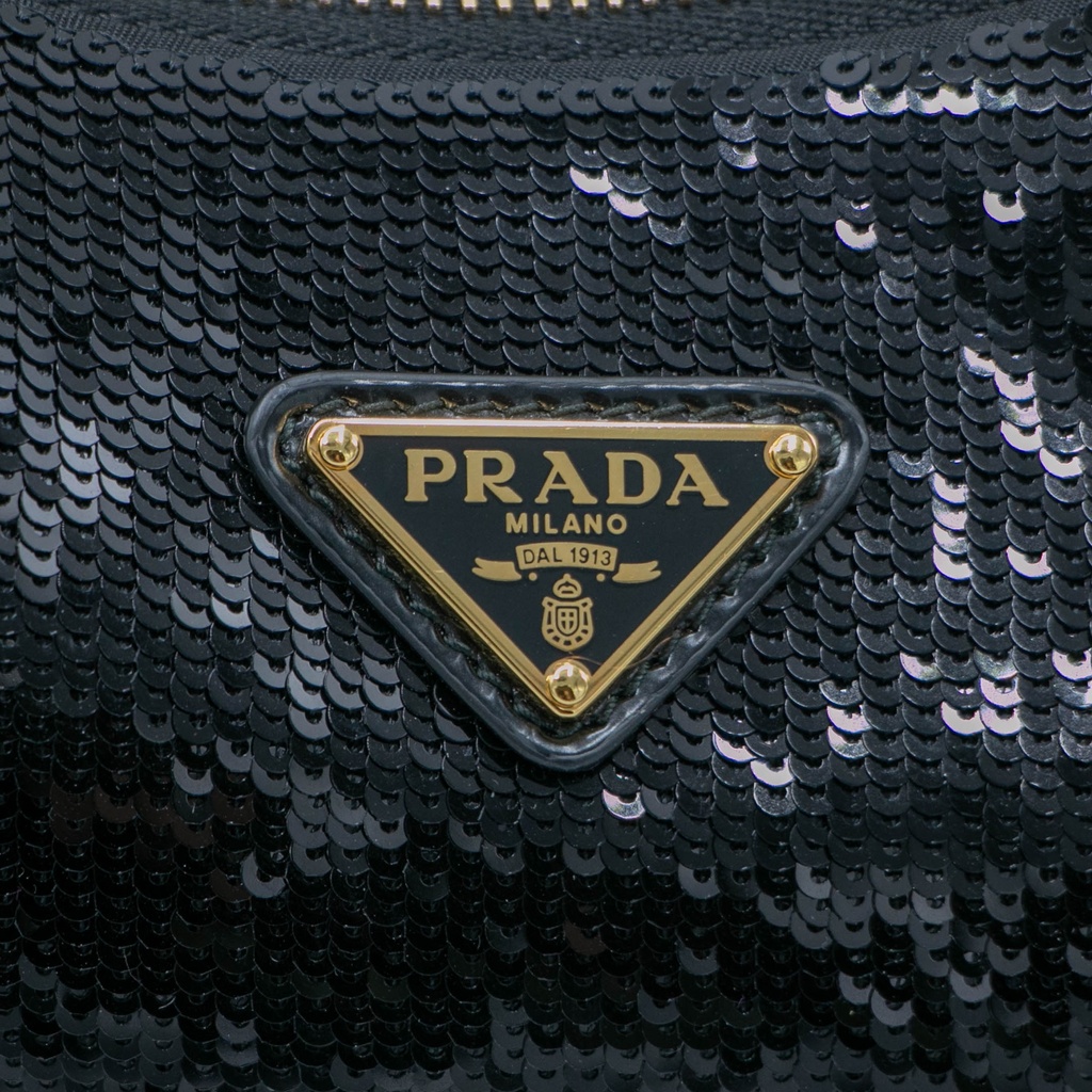 Prada Sequin Mini Re-Edition 2000 Shoulder Bag Black