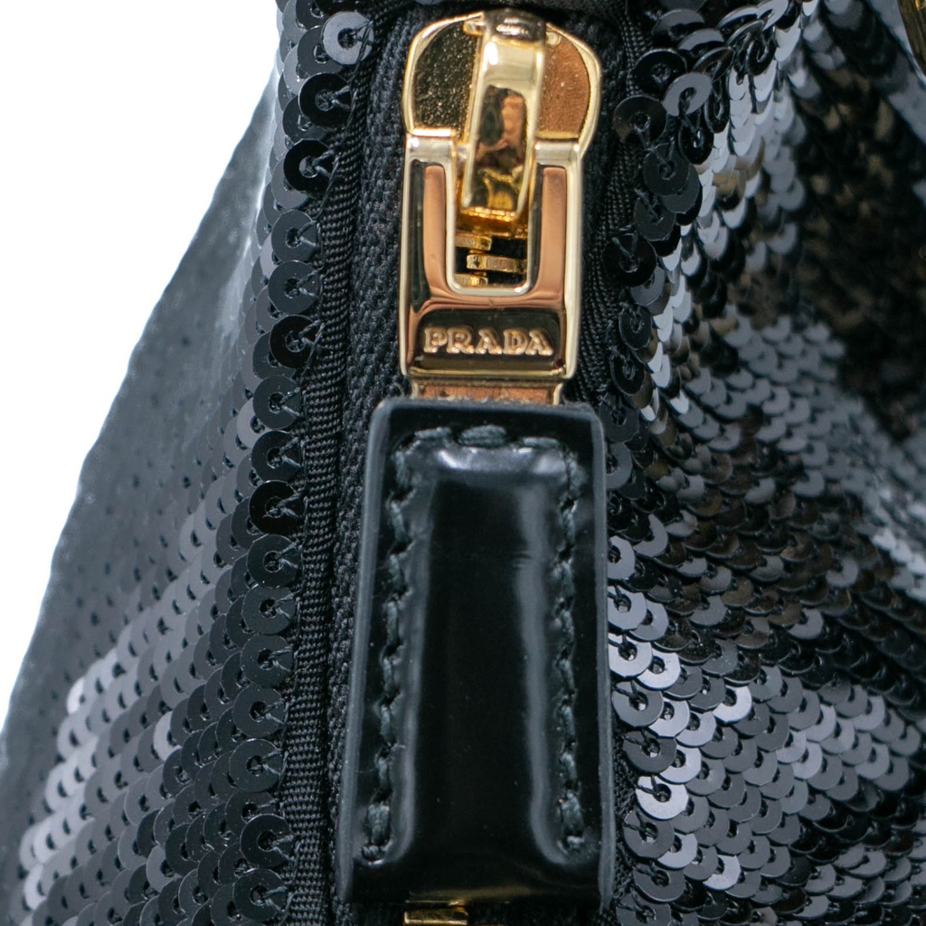 Prada Sequin Mini Re-Edition 2000 Shoulder Bag Black