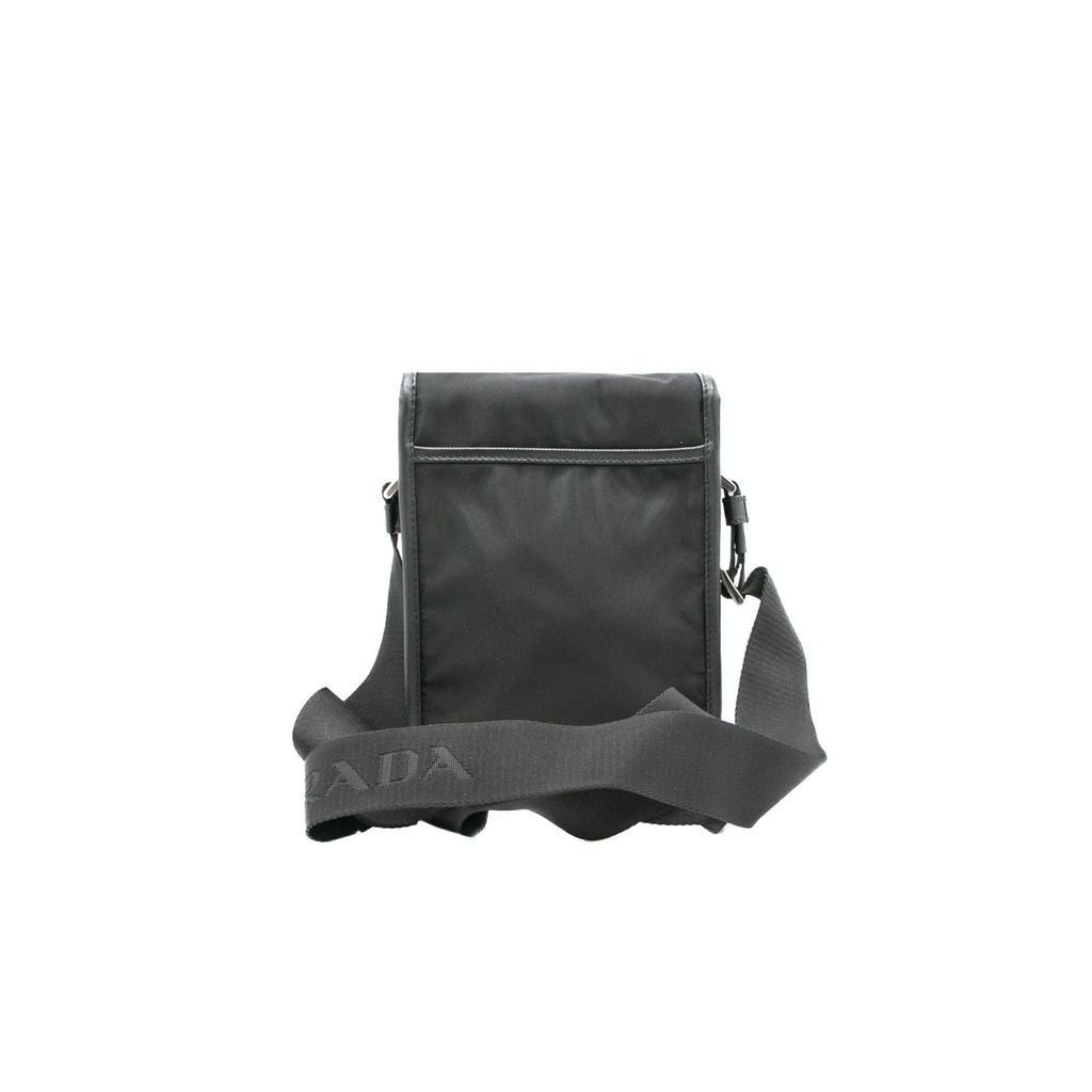 Prada Tessuto Nylon Saffiano Logo Messenger Bag Black