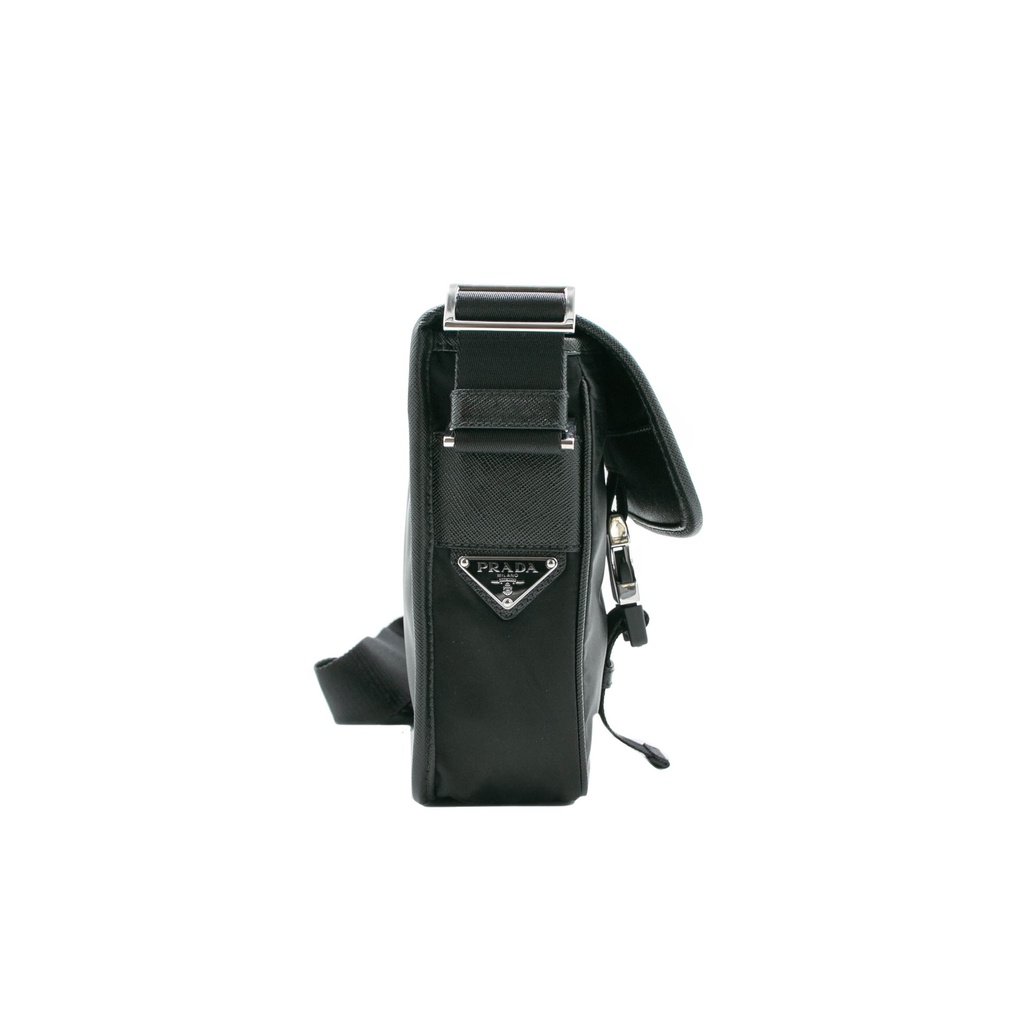 Prada Tessuto Nylon Saffiano Logo Messenger Bag Black