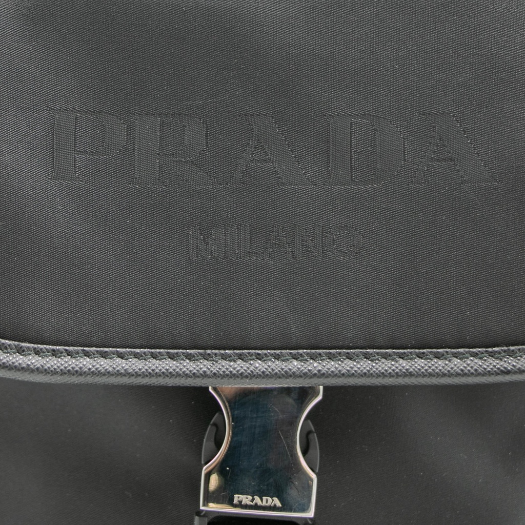 Prada Tessuto Nylon Saffiano Logo Messenger Bag Black