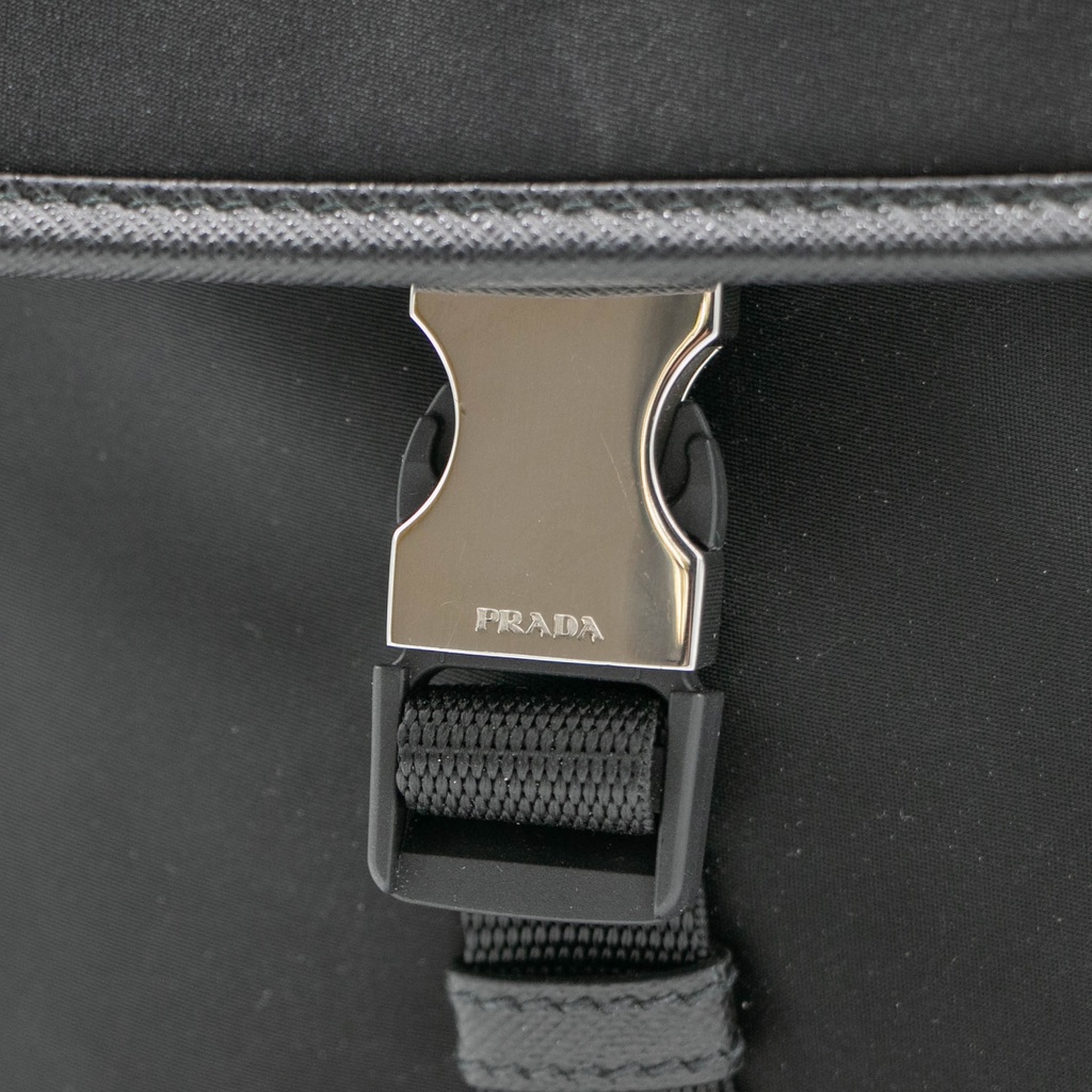 Prada Tessuto Nylon Saffiano Logo Messenger Bag Black