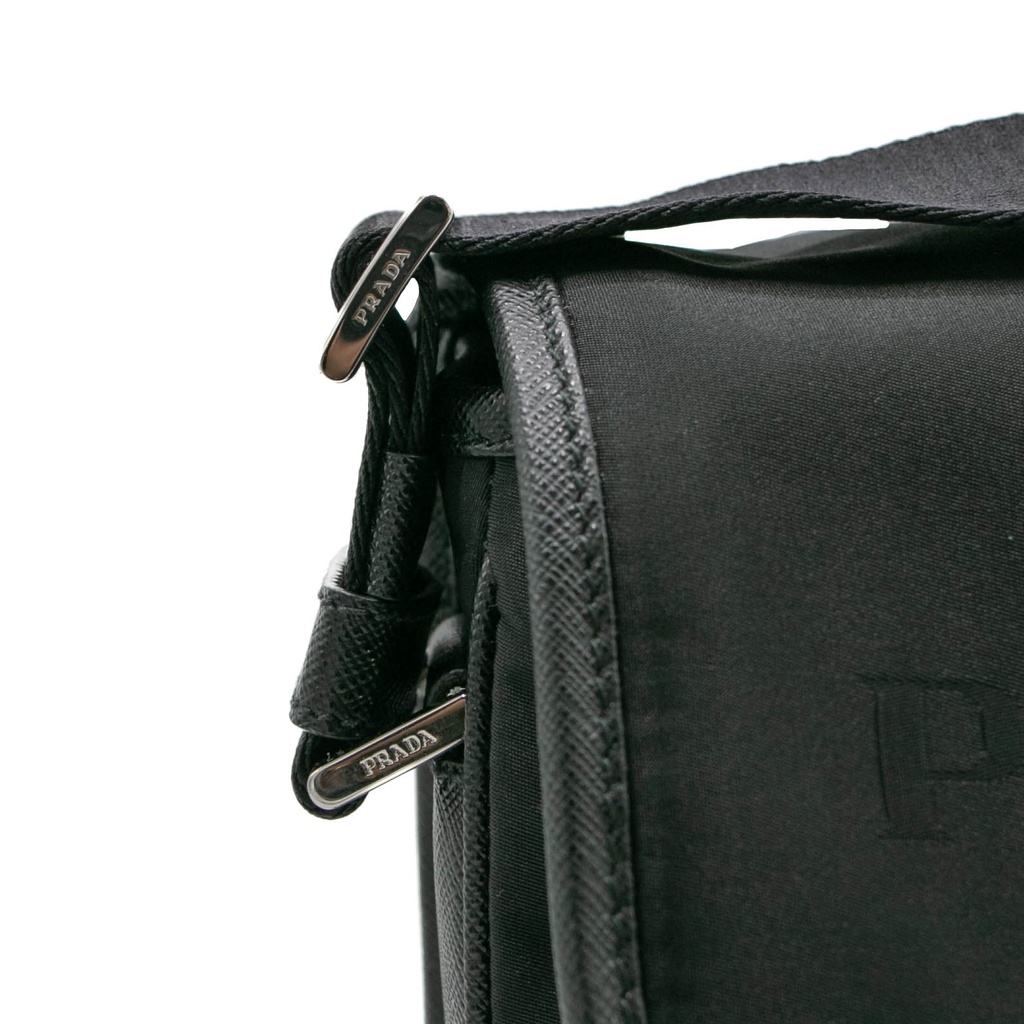 Prada Tessuto Nylon Saffiano Logo Messenger Bag Black