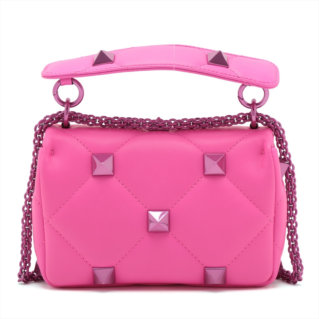 Valentino Leather Roman Stud Top Handle Bag Small Pink