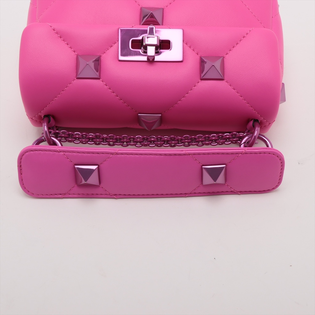 Valentino Leather Roman Stud Top Handle Bag Small Pink