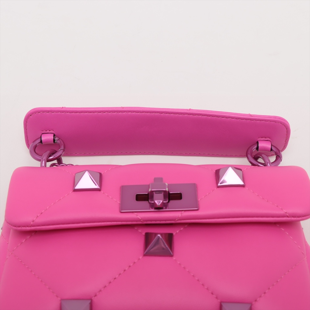 Valentino Leather Roman Stud Top Handle Bag Small Pink