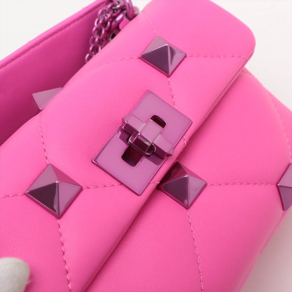 Valentino Leather Roman Stud Top Handle Bag Small Pink