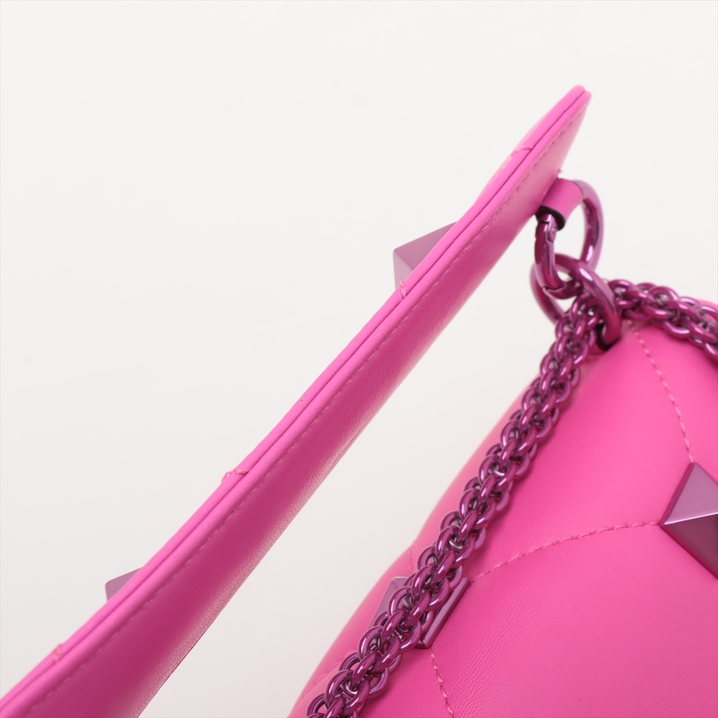 Valentino Leather Roman Stud Top Handle Bag Small Pink