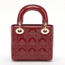 Christian Dior Lady Dior Cannage Patent Leather Handbag Red