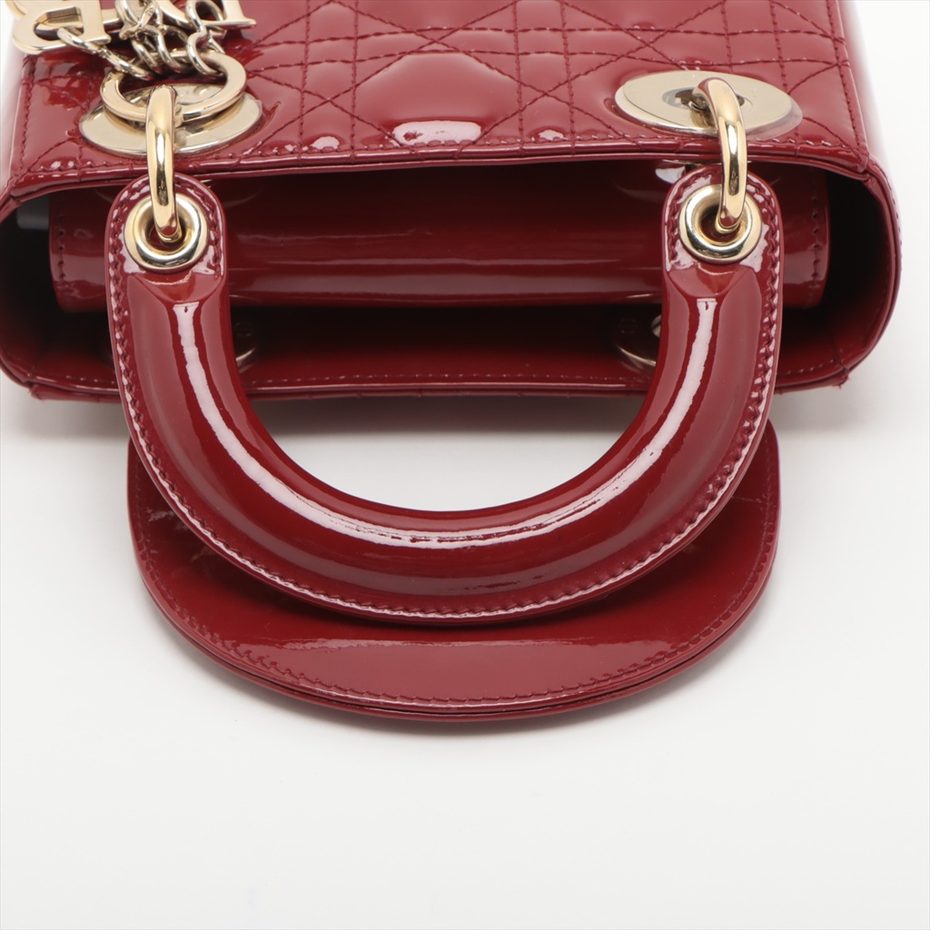 Christian Dior Lady Dior Cannage Patent Leather Handbag Red