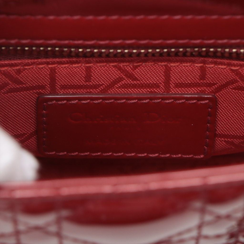 Christian Dior Lady Dior Cannage Patent Leather Handbag Red
