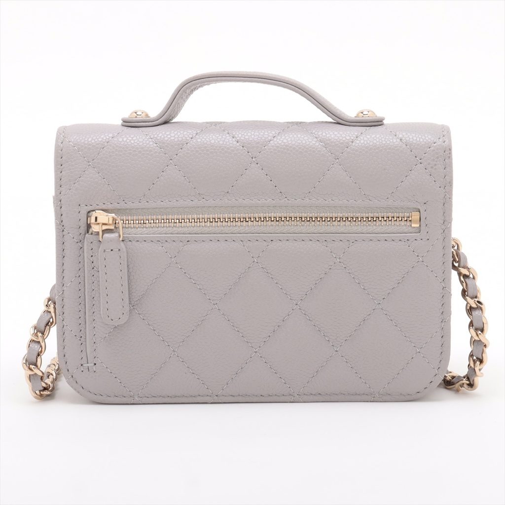 Chanel  Business Affinity Caviar Chain Wallet Grey 