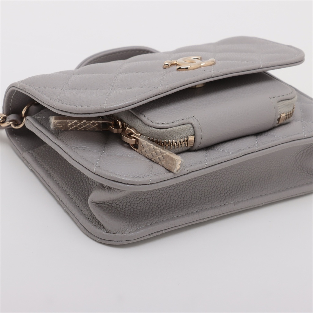 Chanel  Business Affinity Caviar Chain Wallet Grey 