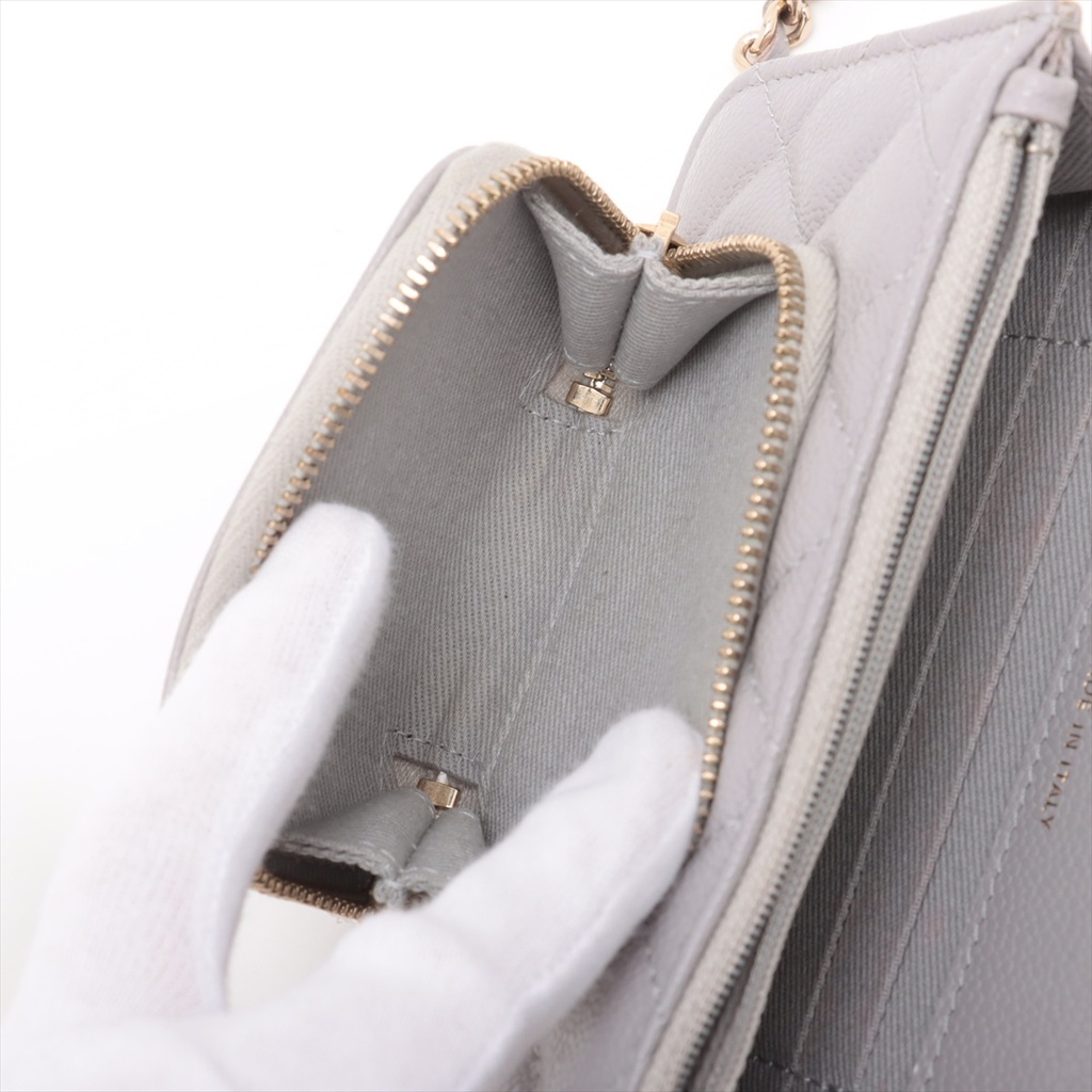 Chanel  Business Affinity Caviar Chain Wallet Grey 