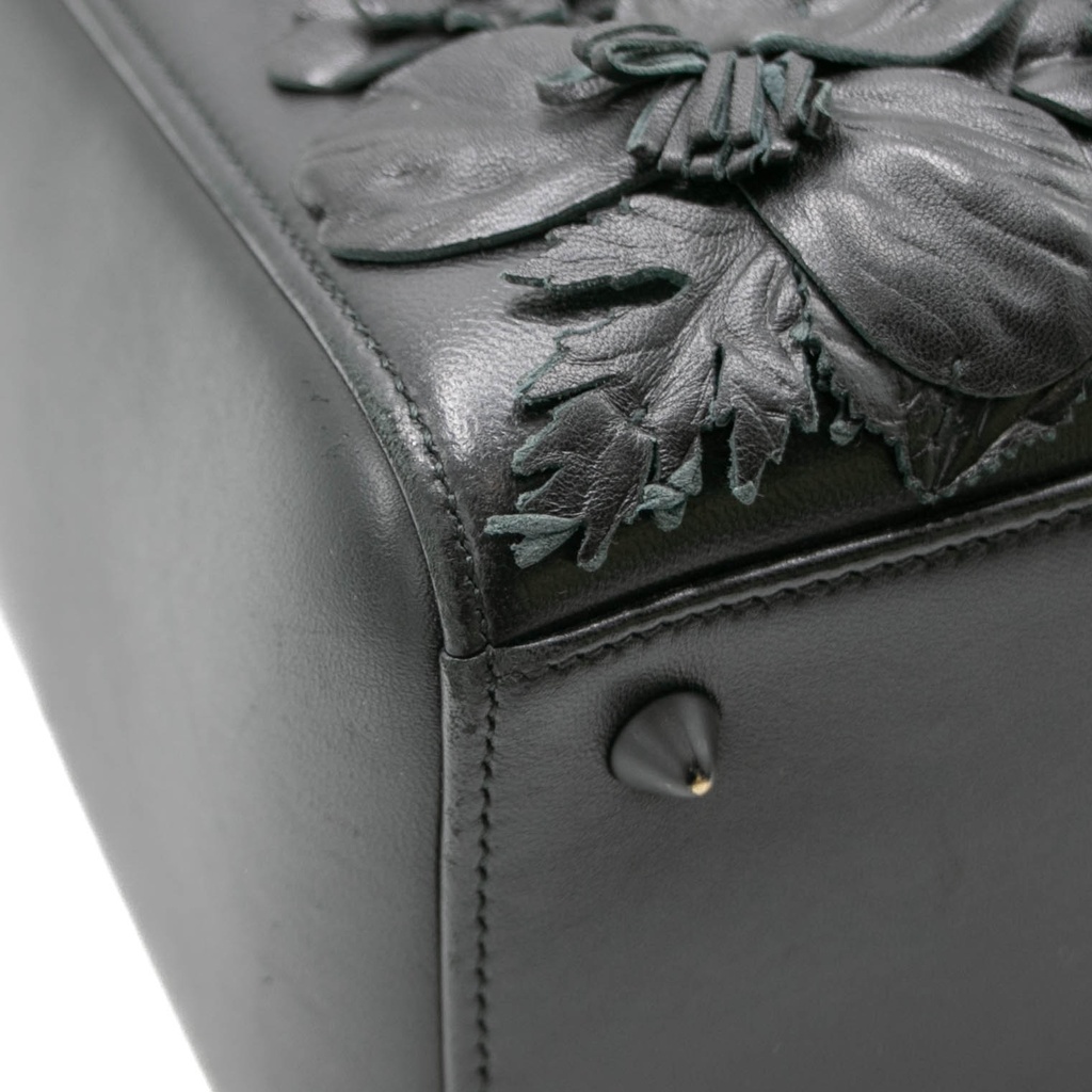 Christian Dior Matte Calfskin Flower Embellished Medium Lady Dior Black
