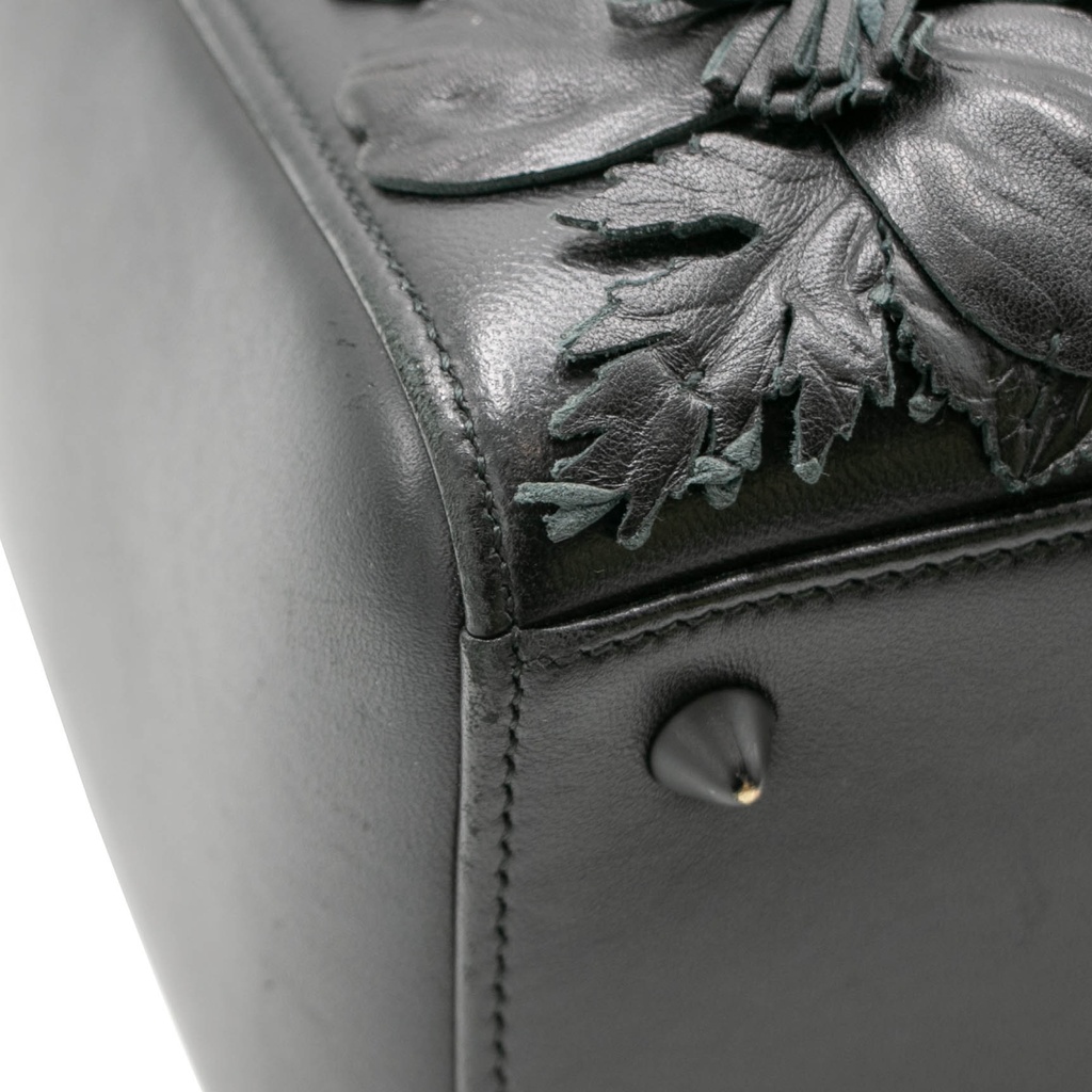 Christian Dior Matte Calfskin Flower Embellished Medium Lady Dior Black