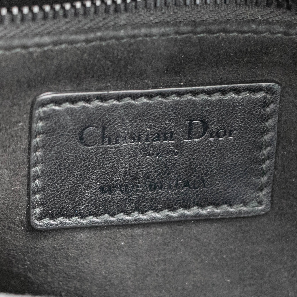 Christian Dior Matte Calfskin Flower Embellished Medium Lady Dior Black