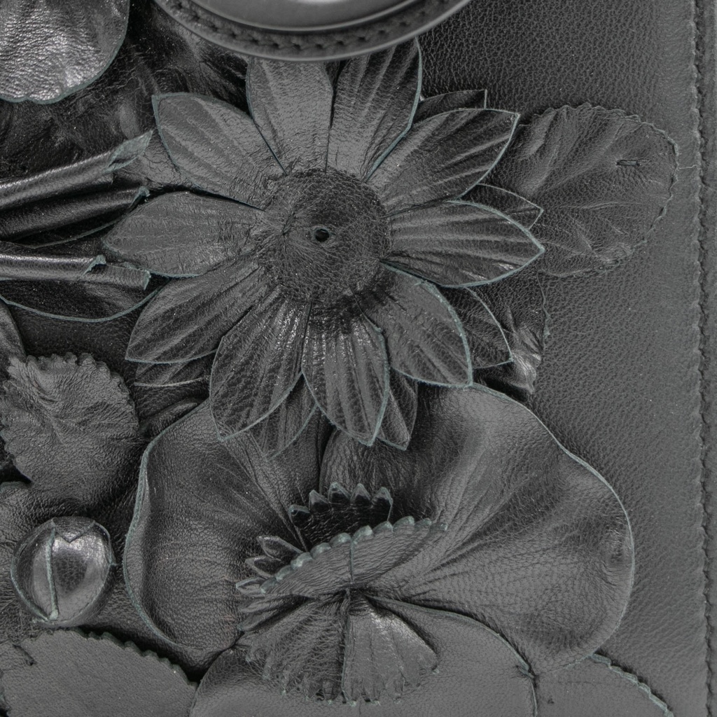 Christian Dior Matte Calfskin Flower Embellished Medium Lady Dior Black