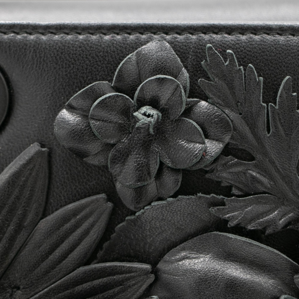 Christian Dior Matte Calfskin Flower Embellished Medium Lady Dior Black
