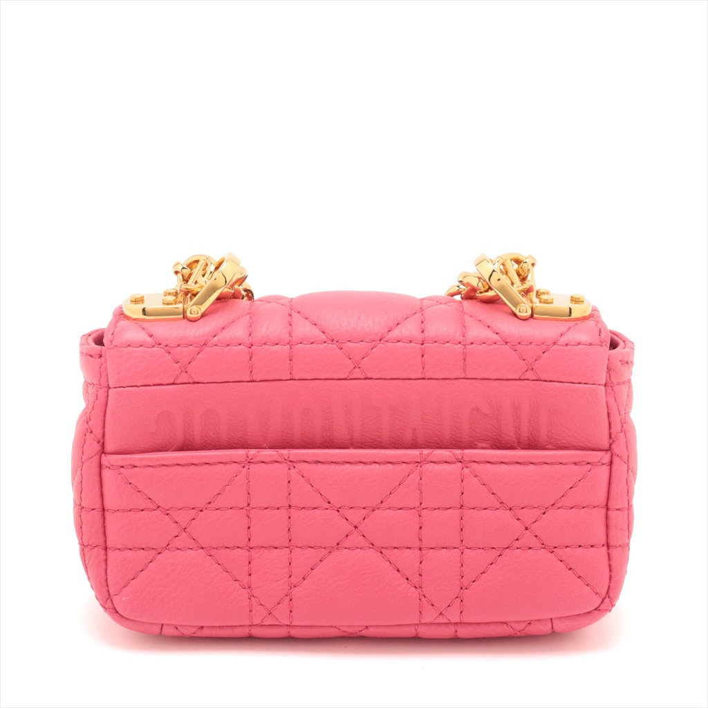 Christian Dior Cannage Caro Micro Leather Chain Shoulder Bag Pink