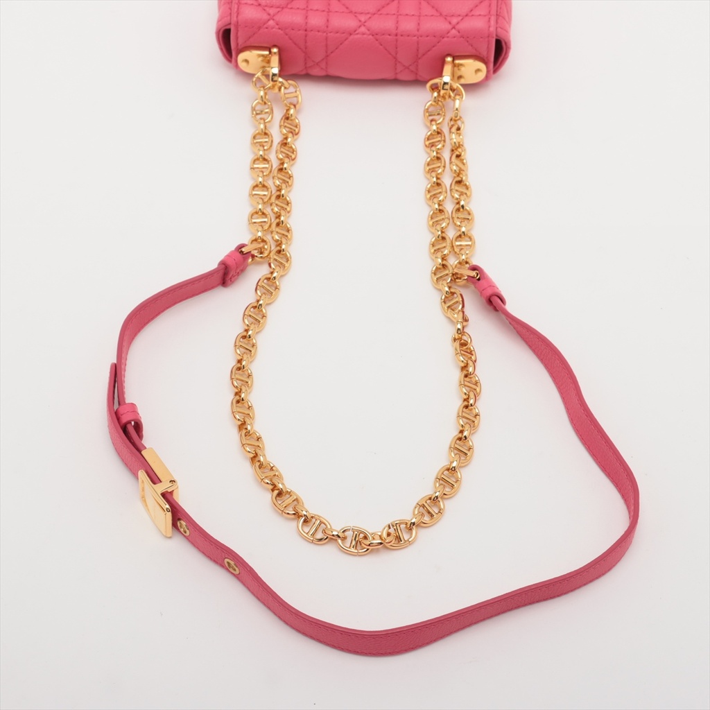Christian Dior Cannage Caro Micro Leather Chain Shoulder Bag Pink