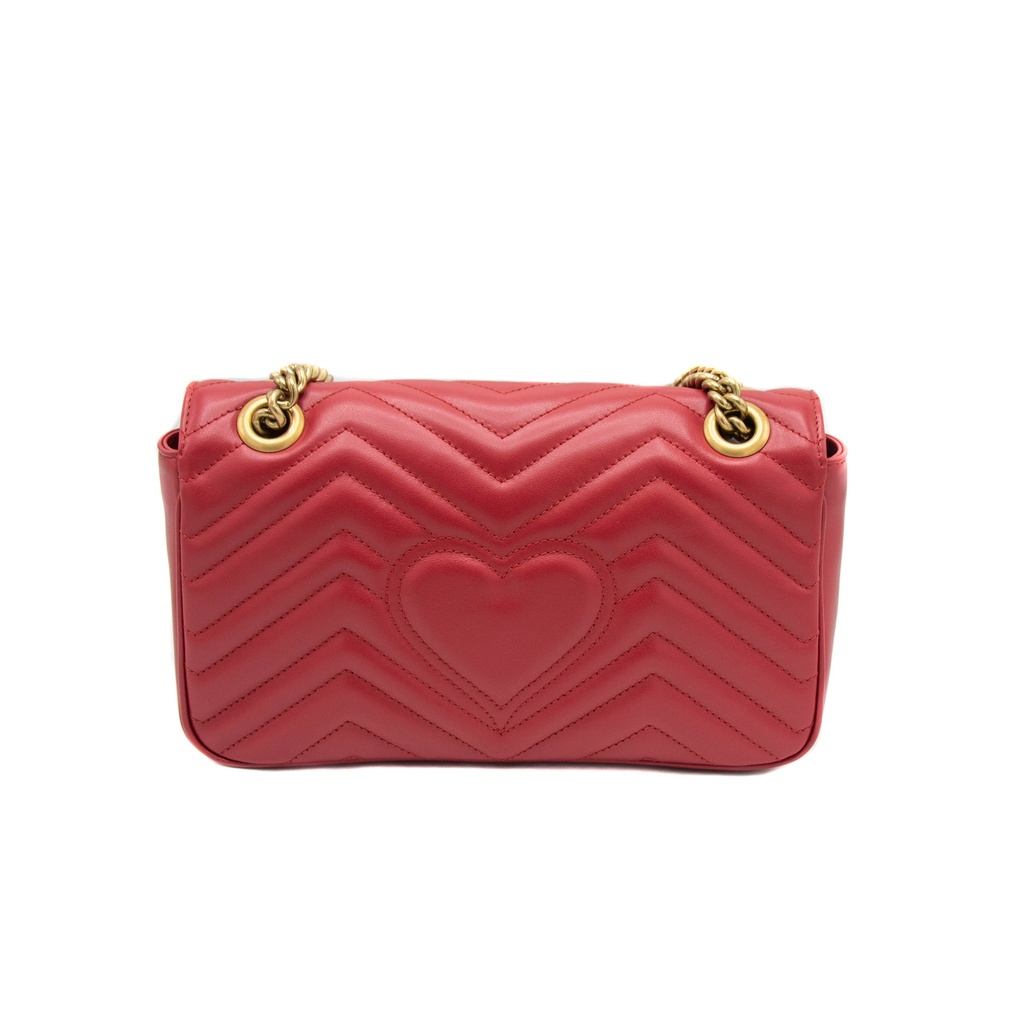 Gucci Calfskin Matelasse Small GG Marmont Shoulder Bag Hibiscus Red