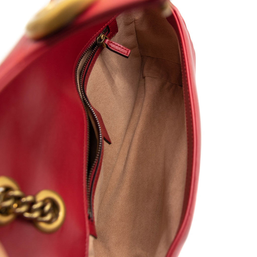 Gucci Calfskin Matelasse Small GG Marmont Shoulder Bag Hibiscus Red