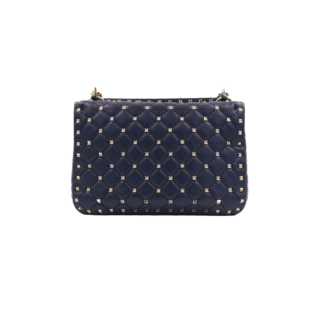 Valentino Garavani Nappa VLTN Print Medium Rockstud Spike Shoulder Bag Pure Blue White
