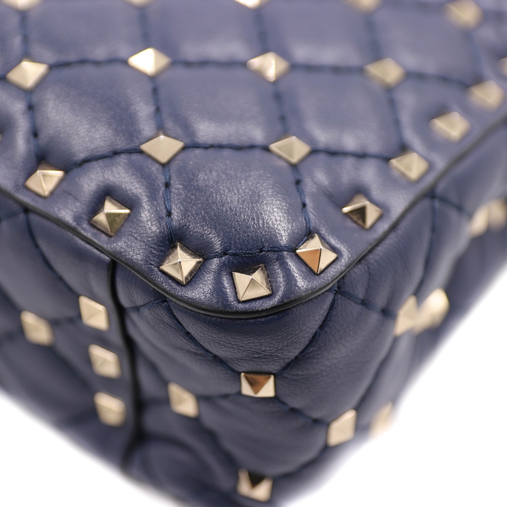 Valentino Garavani Nappa VLTN Print Medium Rockstud Spike Shoulder Bag Pure Blue White