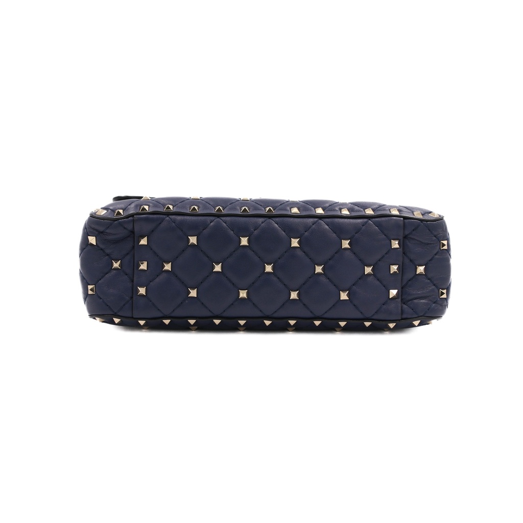 Valentino Garavani Nappa VLTN Print Medium Rockstud Spike Shoulder Bag Pure Blue White