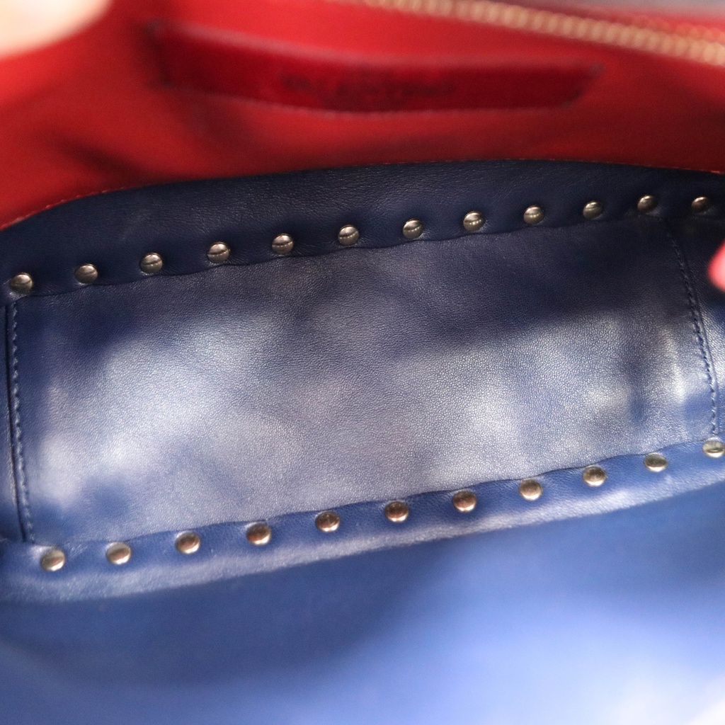 Valentino Garavani Nappa VLTN Print Medium Rockstud Spike Shoulder Bag Pure Blue White