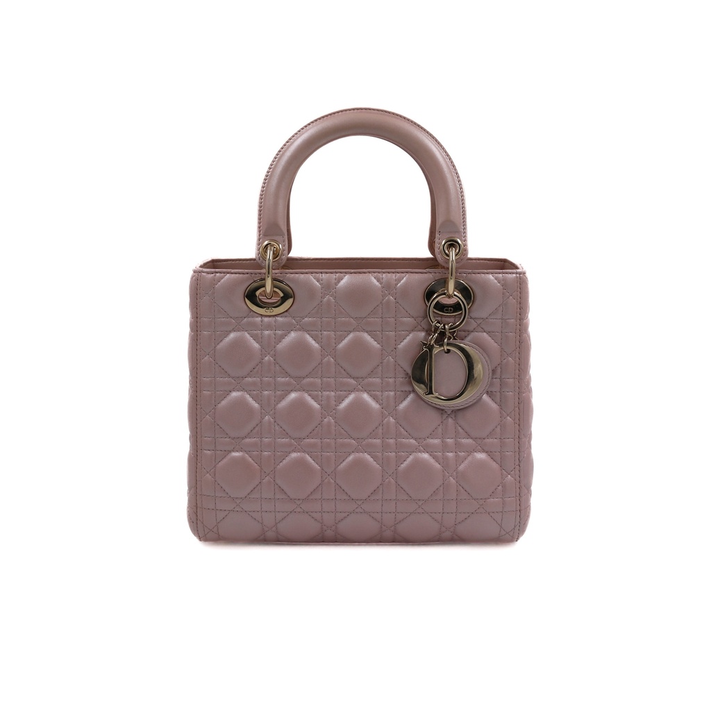 Christian Dior Pearly Lambskin Cannage Medium Lady Dior Lotus