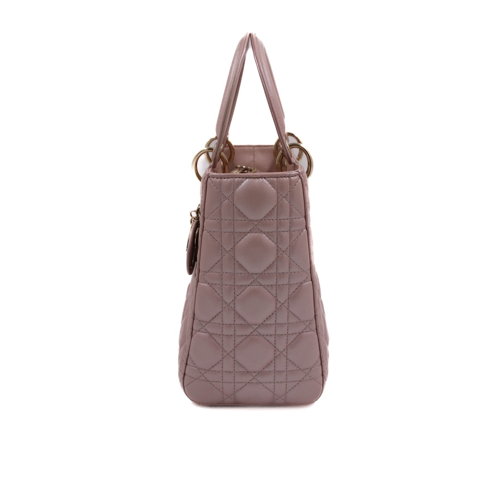 Christian Dior Pearly Lambskin Cannage Medium Lady Dior Lotus